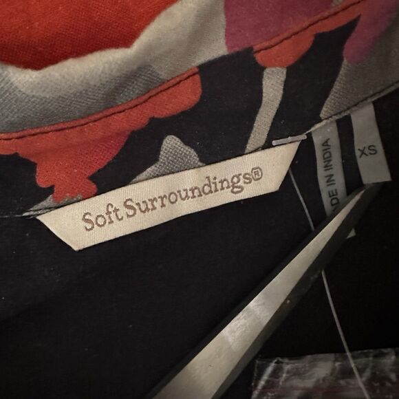 NEW Soft Surroundings Floral Provence Shirt Dress Black Red Size XS Embellished - Picture 8 of 9